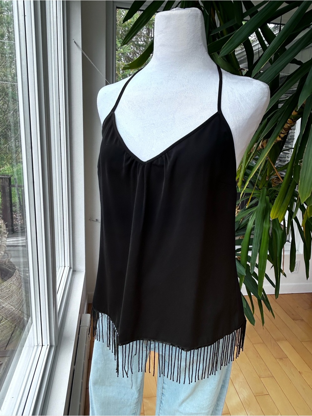 Dynamite Black Fringe V-Neck Strappy Cami